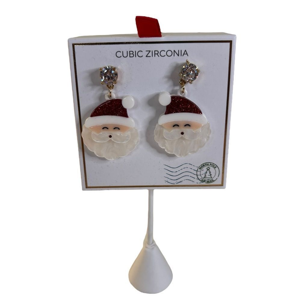 Festive Santa Claus Earrings w/ Cubic Zirconia Posts.